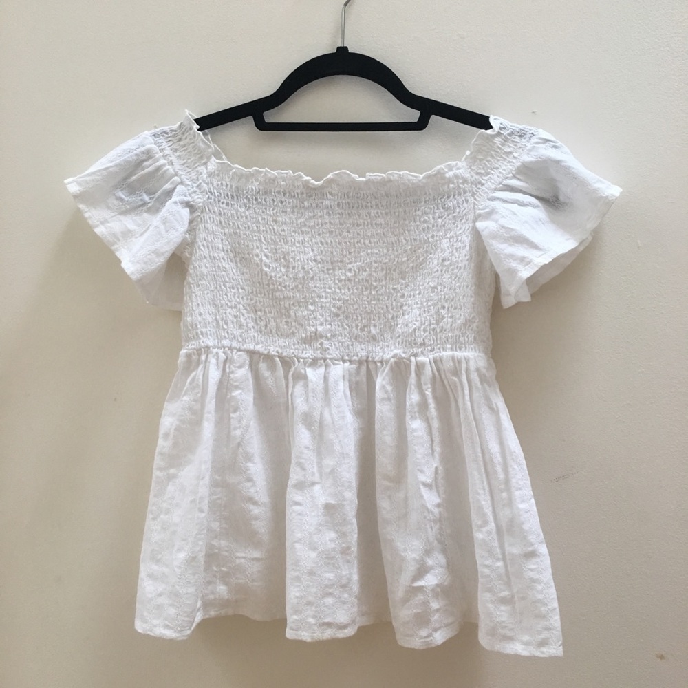 American Eagle Off-The-Shoulder Smocked Shirt